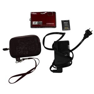 Nikon Coolpix S60 Digital Camera 10MP Red w/ Battery, Charger & Case Bundle